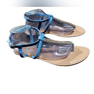 Joe Boxer Sandals 10 Blue Thong Flip-flops Woman Footwear Shoes. (0119)